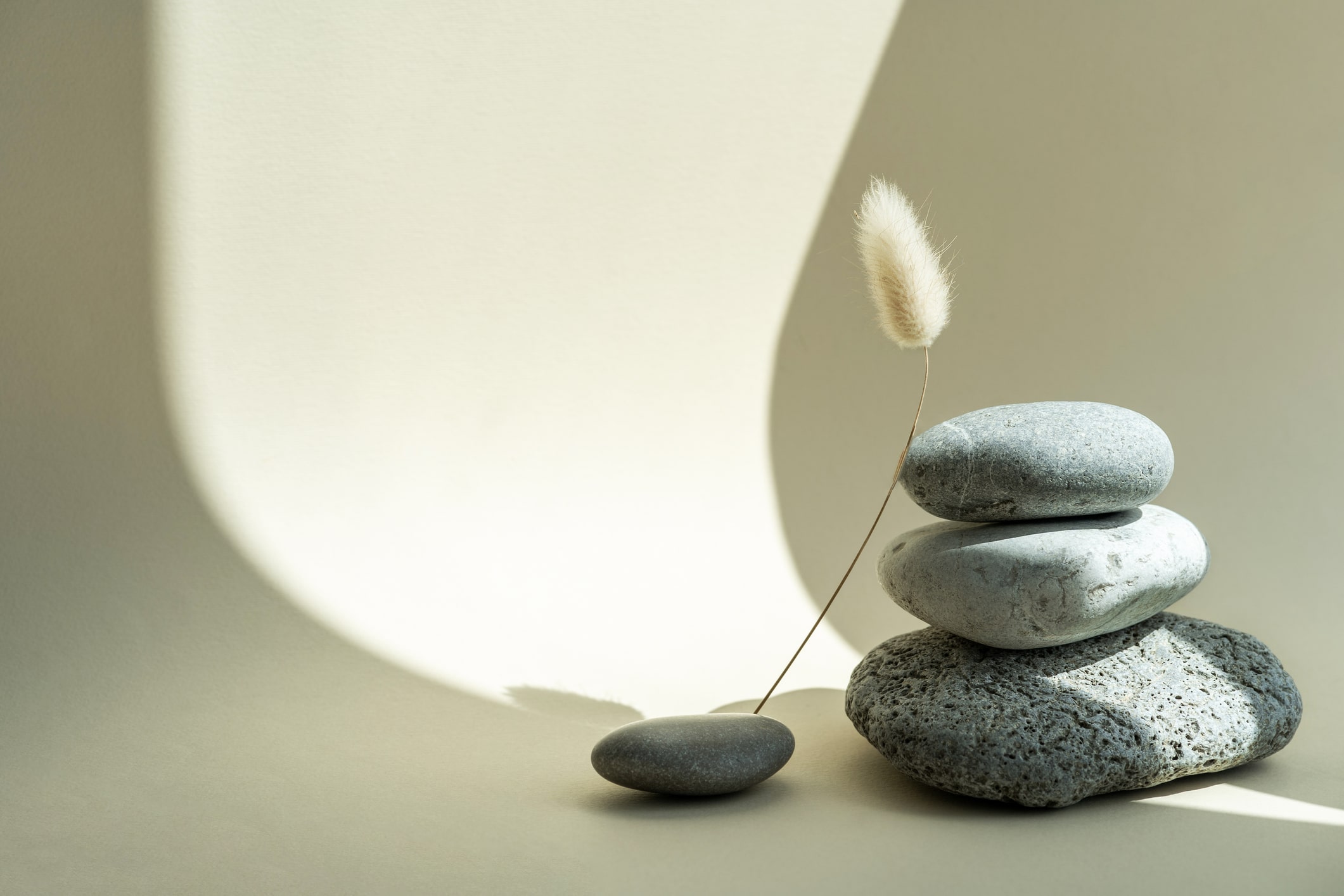 Podium for exhibitions and product presentations material stone, wood. Beautiful beige background made of natural materials. Abstract nature scene with composition Product presentation.