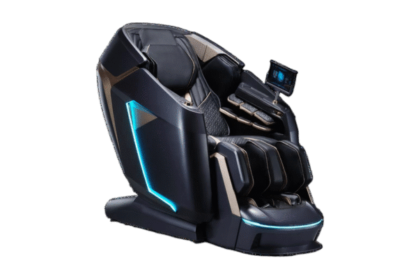 Massagestol The Bozz 5D Platinum med lyxig design, LED-belysning och smart pekskärm